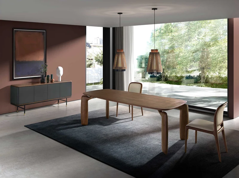Buffet design en bois gris foncé avec acier noir et plateau en noyer – Angel Cerdá 3264