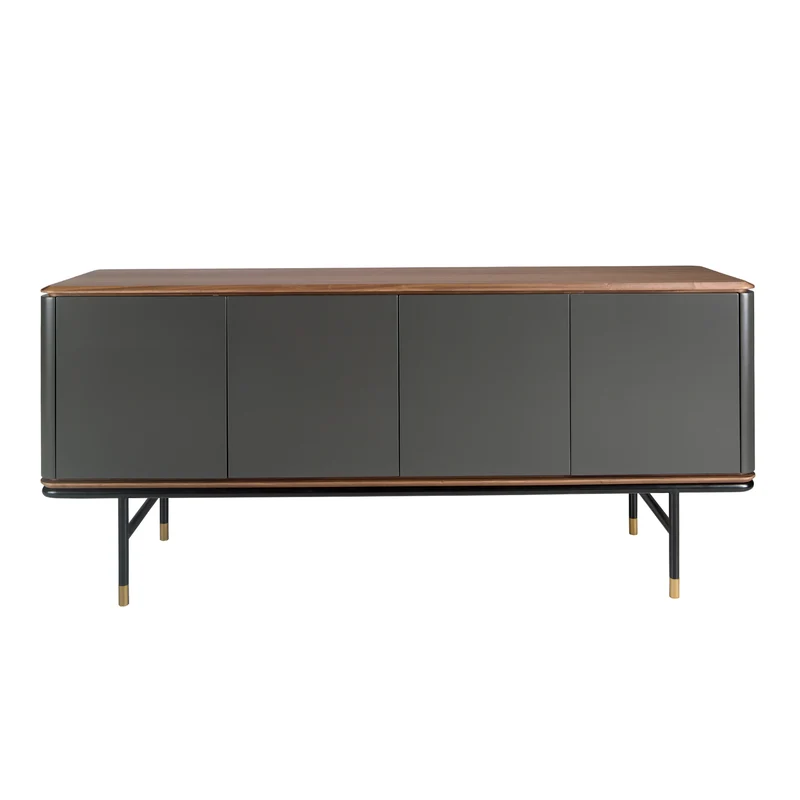 Buffet design en bois gris foncé avec acier noir et plateau en noyer – Angel Cerdá 3264