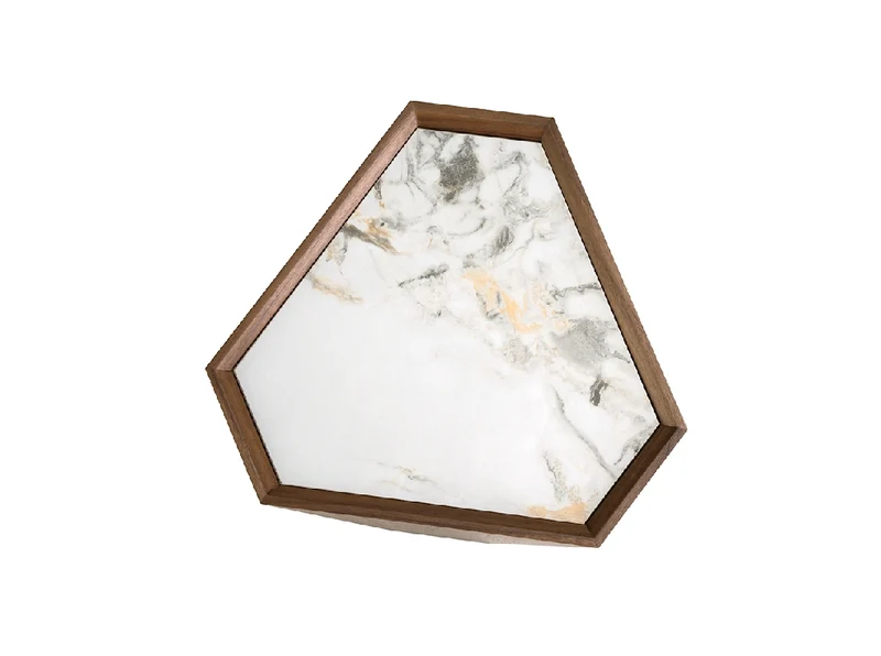 Table d’angle triangulaire en porcelaine, marbre et noyer 2134 Angel Cerdá