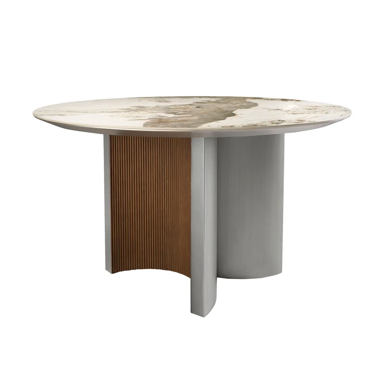 Table de salle à manger ronde en marbre porcelaine, noyer et bois argenté 1148 Angel Cerdá