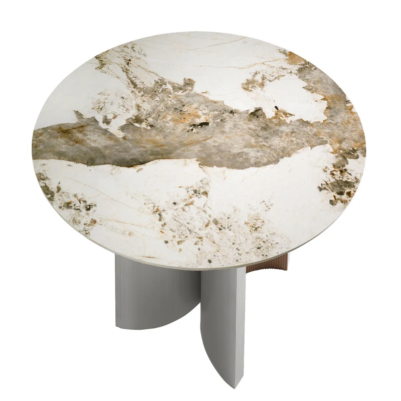 Table de salle à manger ronde en marbre porcelaine, noyer et bois argenté 1148 Angel Cerdá