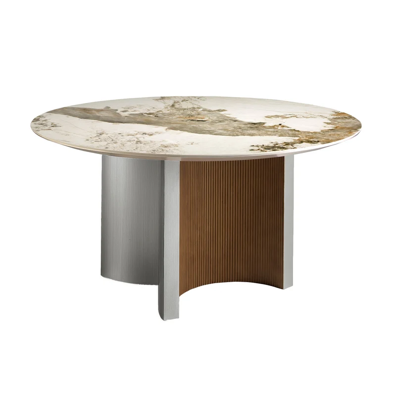 Table de salle à manger ronde en marbre porcelaine, noyer et bois argenté 1148 Angel Cerdá