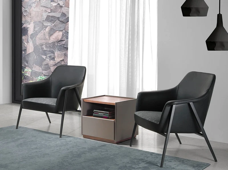 Fauteuil en tissu et cuir écologique tapissé avec structure en acier noir 5080 Angel Cerdá