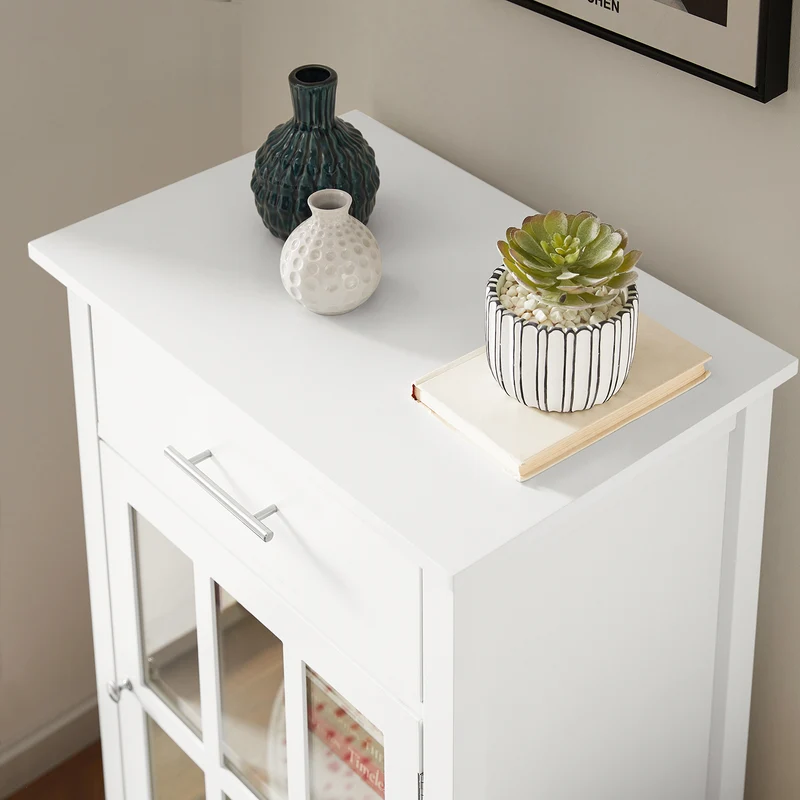 SoBuy FSB31-W Armoire de Rangement Buffet Commode Placard Meuble de Rangement Multi-rangements avec 1 Tiroir et 1 Porte Vitrée