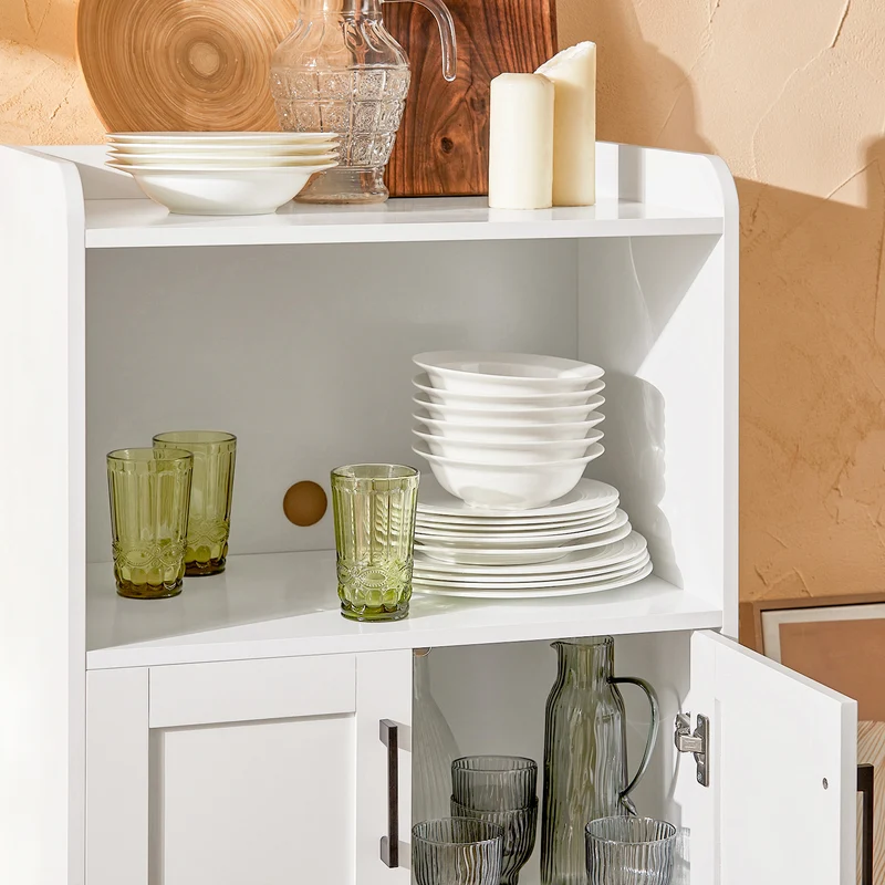 SoBuy FSB47-W Buffet Meuble de Rangement Micro-Ondes Commode Armoire à Micro-Ondes Placard 2 Portes, 1 Compartiment Ouvert avec Passe-câble, 60x40x120cm, Blanc