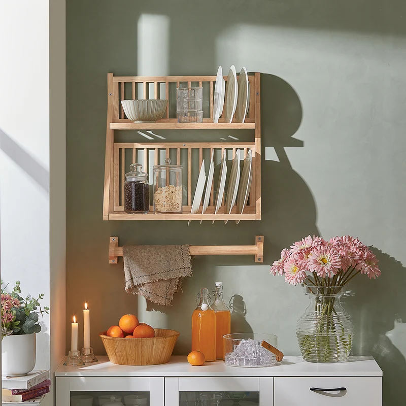 SoBuy KCR11-N Porte-Assiettes Murale Etagère Murale pour Rangement Cuisine Porte-Couverts Etagère à Epices Égouttoir