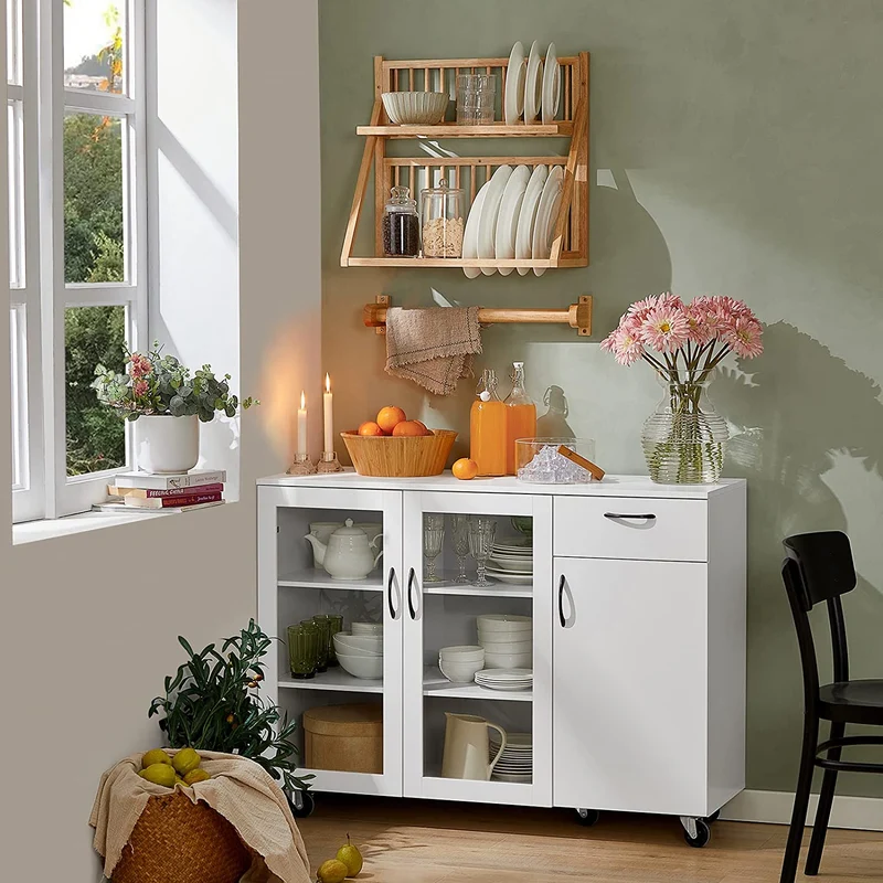 SoBuy FSB57-W Buffet sur roulettes Commode de Cuisine Armoire de Cuisine Multi-Rangement Chariot de Rangement