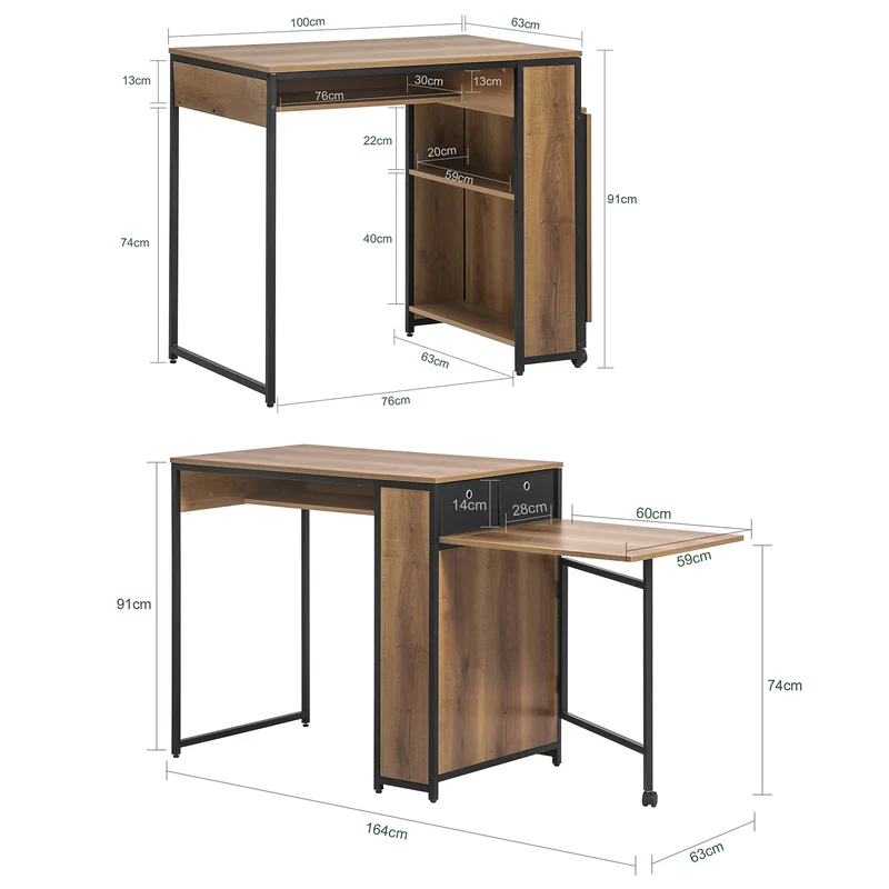 SoBuy FWT96-PF Bureau Informatique Table d’Etude Table à Manger Table avec Pliante Supplémentaire