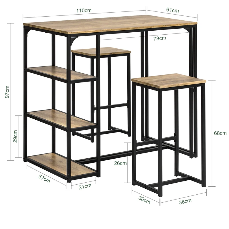 SoBuy OGT43-F Lot Table et 2 Tabourets de Bar, Ensemble Table de Bar + Chaises de Bar, Table de Bistrot, Mange-Debout
