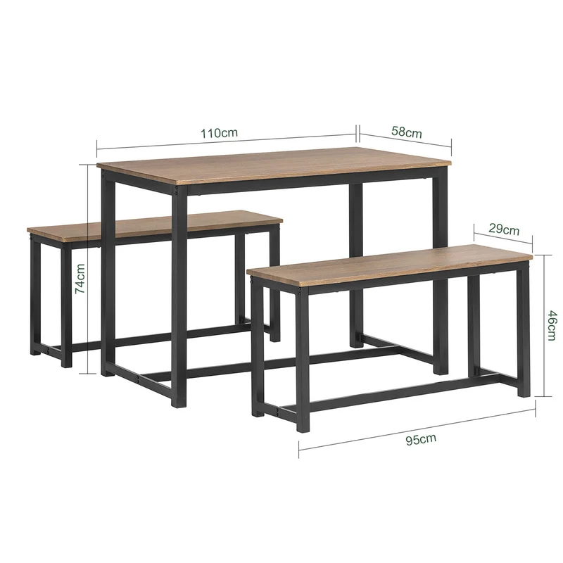SoBuy OGT25-N Ensemble Table à Manger et bancs, Set de 3 pieces, avec 2 bancs pour Cuisine, Salle à Manger, Salon