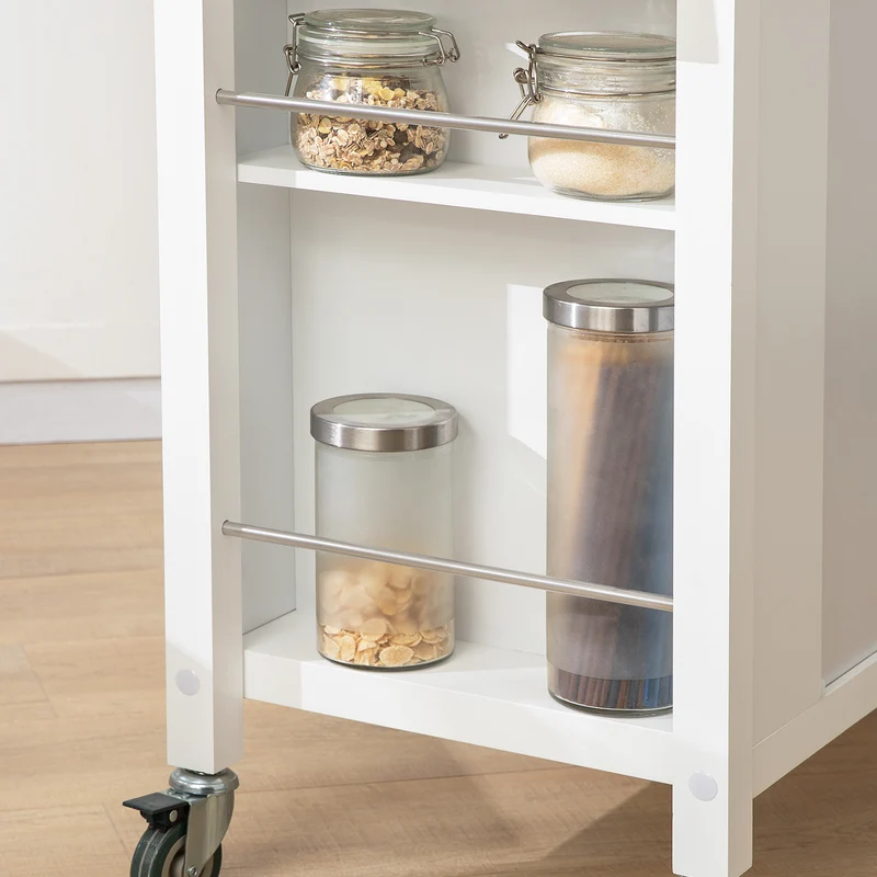 SoBuy FKW108-W Desserte Cuisine avec Plateau en Acier Inoxydable, Tiroirs et Roulettes, Usage Polyvalent, Mobile – L107×P46×H94 cm, Bois + Inox, Blanc