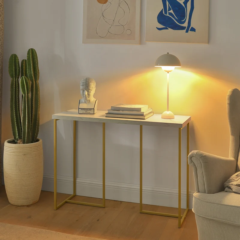 SoBuy FSB58-G Table Console Table d'Appoint Bout de Canapé Table d’Entrée Effet Marbre Cadre en Fer Haute Qualité