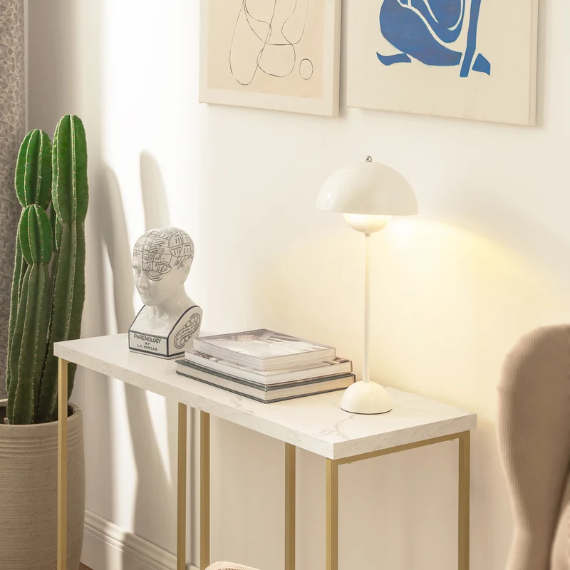 SoBuy FSB58-G Table Console Table d'Appoint Bout de Canapé Table d’Entrée Effet Marbre Cadre en Fer Haute Qualité