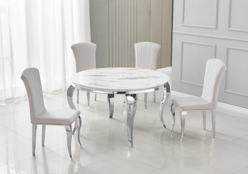 Chaises en velours beige et pieds argent - Nova x6