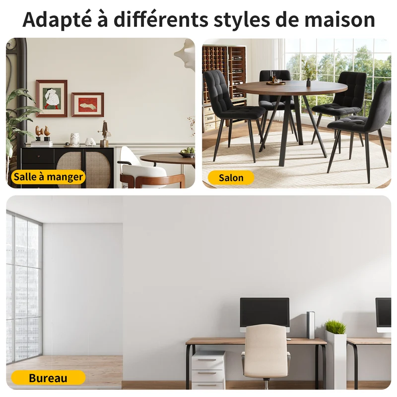 Ensemble table ronde finition noyer Ø80 cm avec 4 chaises en velours noir, style moderne et confortable