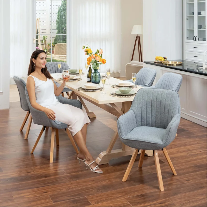 Lot de 6 chaises de salle à manger confortables en tissu gris pivotantes 360° - CARSON FABRIC GREY 6PCS