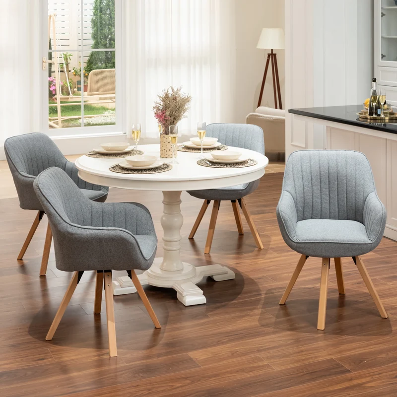 Lot de 4 chaises de salle à manger confortables en tissu gris pivotantes 360° - CARSON FABRIC GREY 4PCS