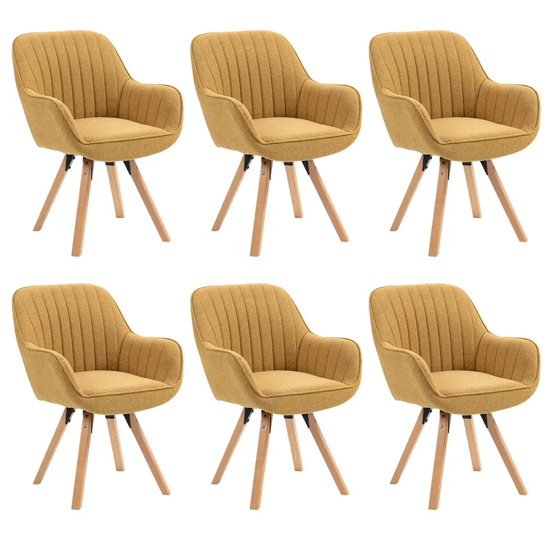 Lot de 6 chaises de salle à manger confortables en tissu jaune pivotantes 360° - CARSON FABRIC YELLOW 6PCS