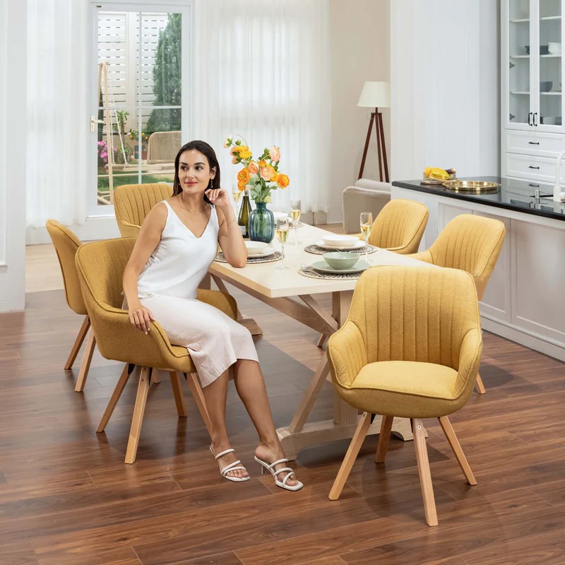 Lot de 6 chaises de salle à manger confortables en tissu jaune pivotantes 360° - CARSON FABRIC YELLOW 6PCS