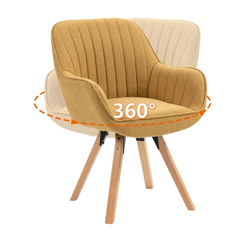 Lot de 4 chaises de salle à manger confortables en tissu jaune pivotantes 360° - CARSON FABRIC YELLOW 4PCS