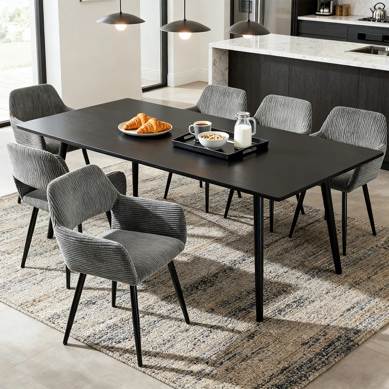 Lot de 6 fauteuils de salle à manger scandinaves avec accoudoirs en velours côtelé gris - CROMWELL CORDUROY