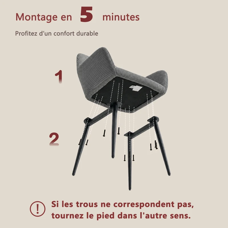 Lot de 4 fauteuils de salle à manger scandinaves avec accoudoirs en velours côtelé gris - CROMWELL CORDUROY