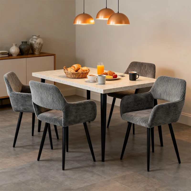 Lot de 4 fauteuils de salle à manger scandinaves avec accoudoirs en velours côtelé gris - CROMWELL CORDUROY