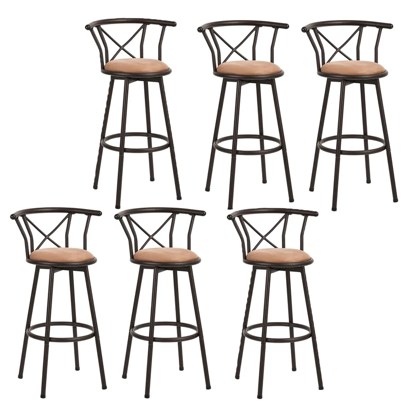 Lot de 6 tabourets de bar industriels pivotants avec dossier en tissu marron - HAILEY 29