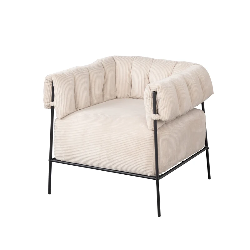 Fauteuil lounge avec accoudoirs en velours côtelé beige - DOMCO
