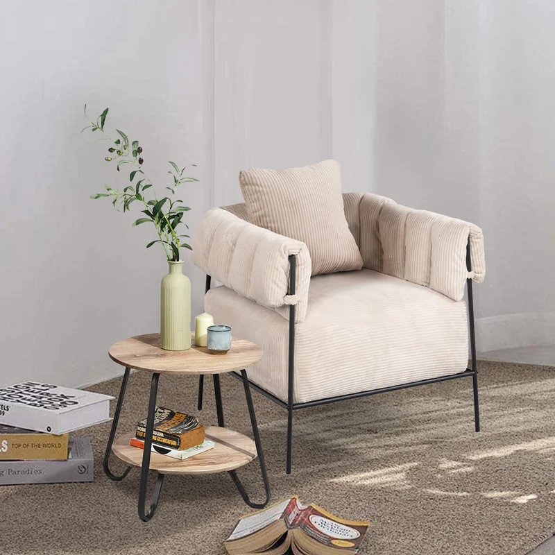 Fauteuil lounge avec accoudoirs en velours côtelé beige - DOMCO