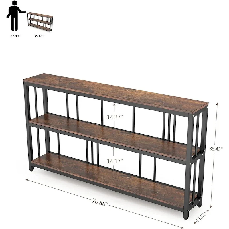 Console de canapé industrielle à 3 niveaux, longue table d'appoint pour entrée/couloir, marron
