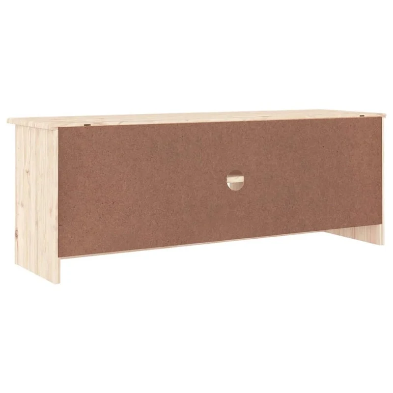 Meuble TV en bois de pin massif blanc avec étagères ouvertes et portes de rangement