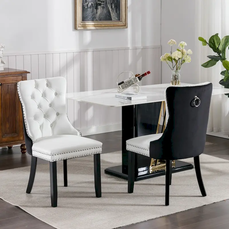 Chaise de salle à manger capitonnée avec clous décoratifs, noir et rouge