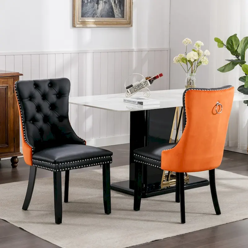Chaise de salle à manger capitonnée avec clous décoratifs, noir et rouge