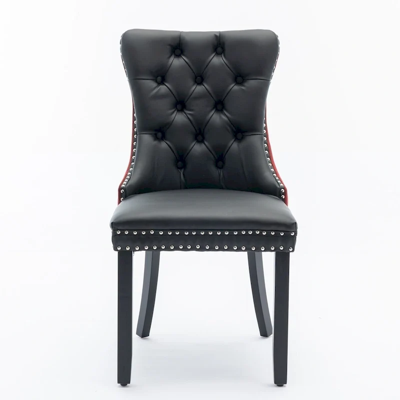 Chaise de salle à manger capitonnée avec clous décoratifs, noir et rouge