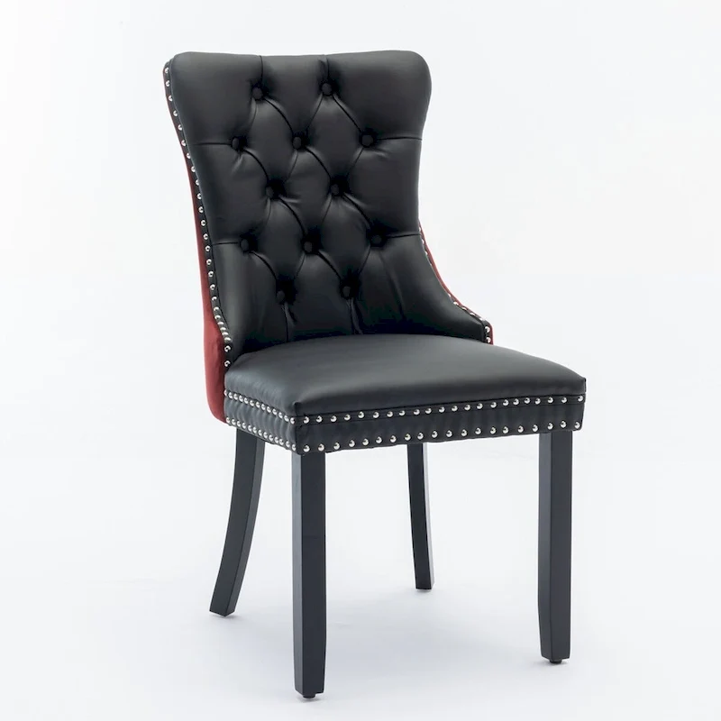 Chaise de salle à manger capitonnée avec clous décoratifs, noir et rouge