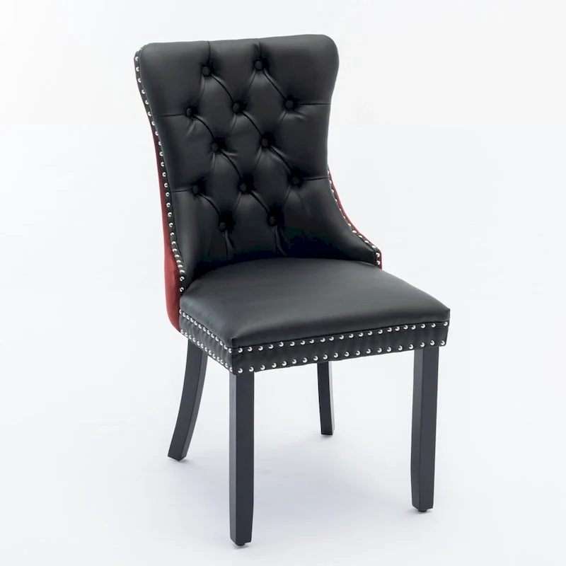 Chaise de salle à manger capitonnée avec clous décoratifs, noir et rouge