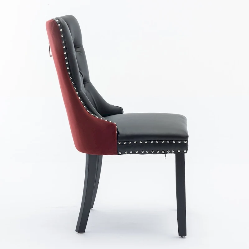 Chaise de salle à manger capitonnée avec clous décoratifs, noir et rouge