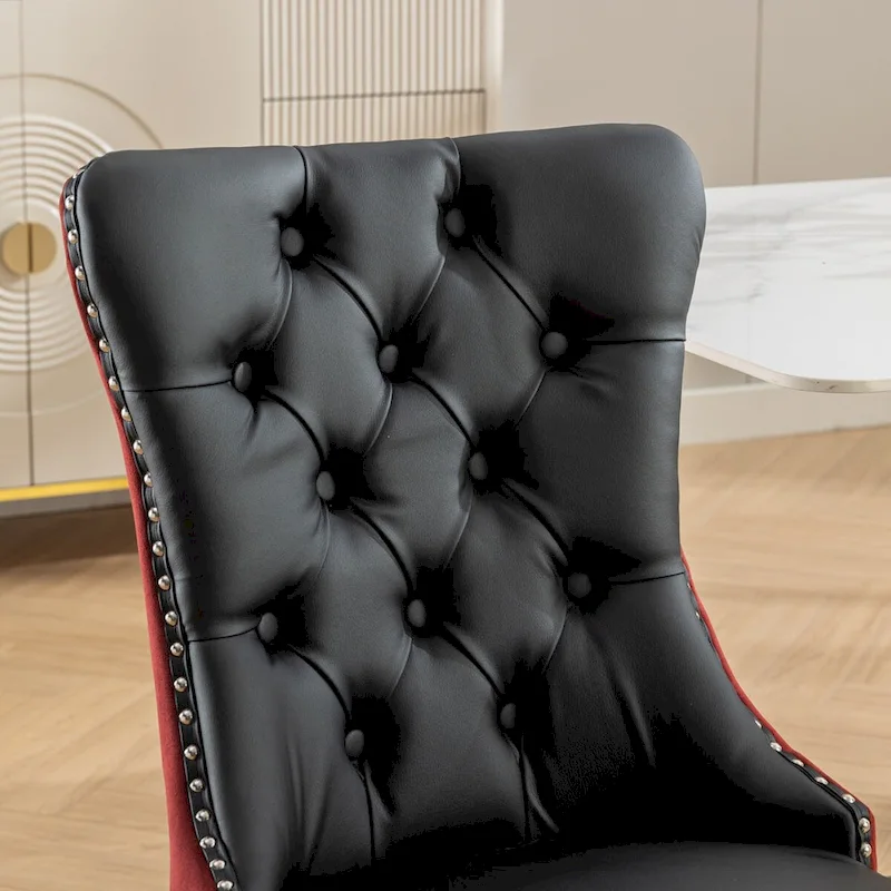 Chaise de salle à manger capitonnée avec clous décoratifs, noir et rouge