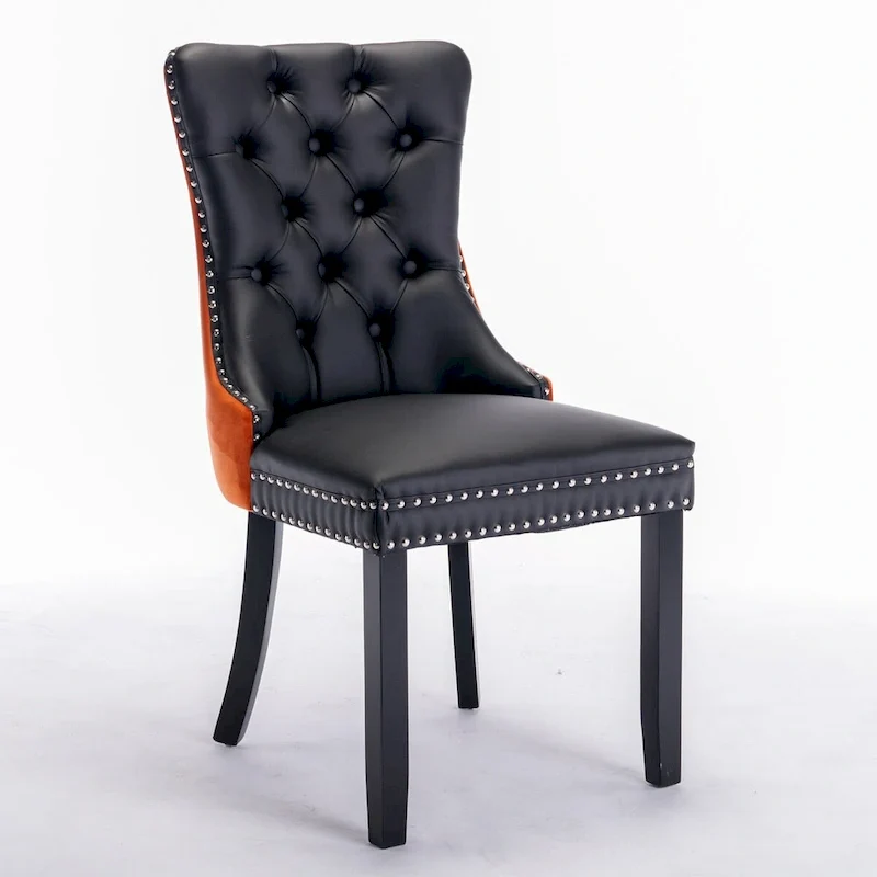 Chaise de salle à manger capitonnée avec clous décoratifs, noir et rouge