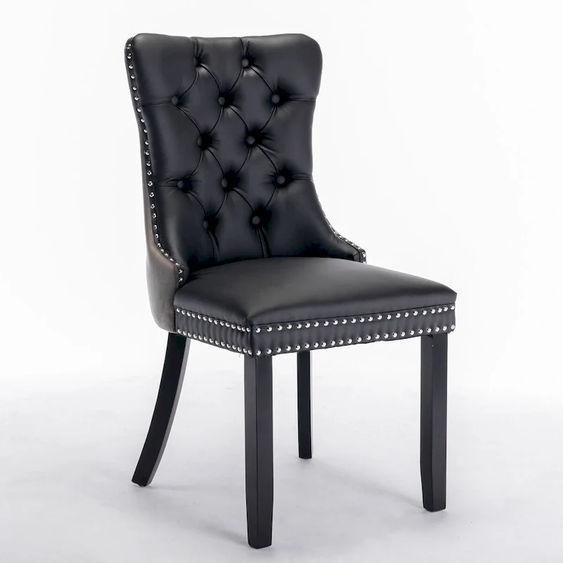 Chaise de salle à manger capitonnée avec clous décoratifs, noir et rouge