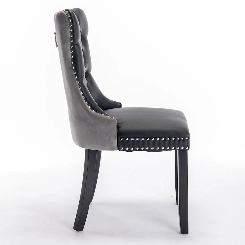 Chaise de salle à manger capitonnée avec clous décoratifs, noir et rouge