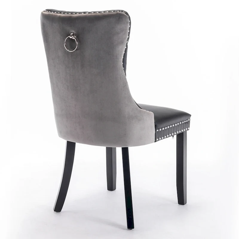 Chaise de salle à manger capitonnée avec clous décoratifs, noir et rouge