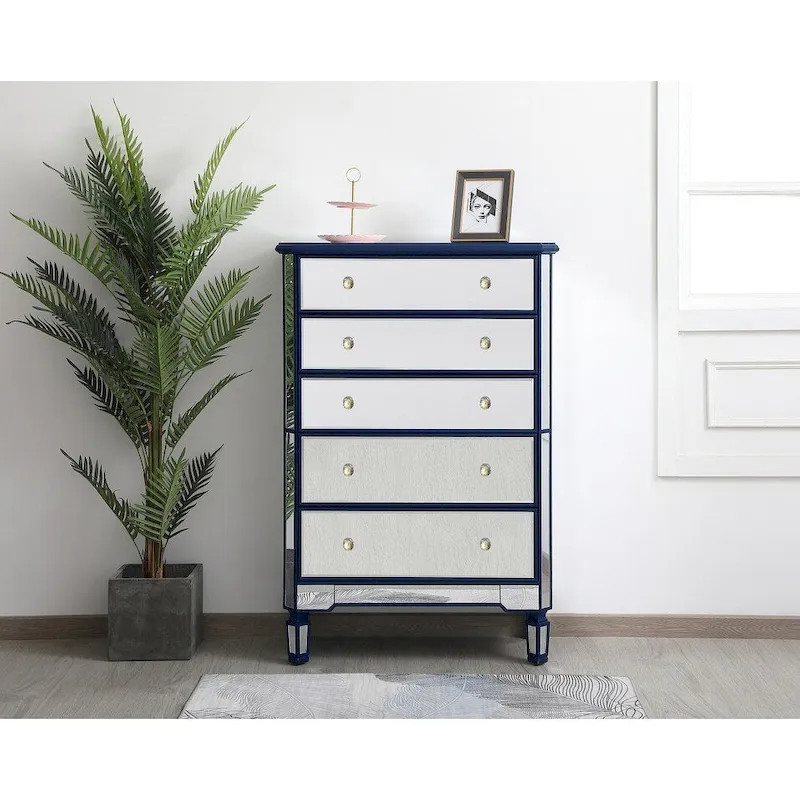 Commode à 5 tiroirs avec miroir Argent Noir Blanc antique