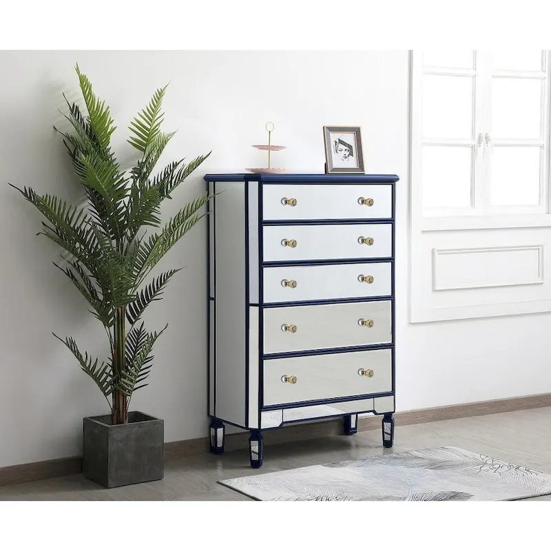 Commode à 5 tiroirs avec miroir Argent Noir Blanc antique