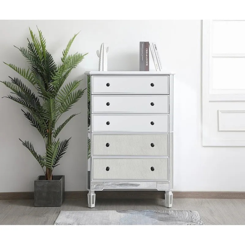 Commode à 5 tiroirs avec miroir Argent Noir Blanc antique