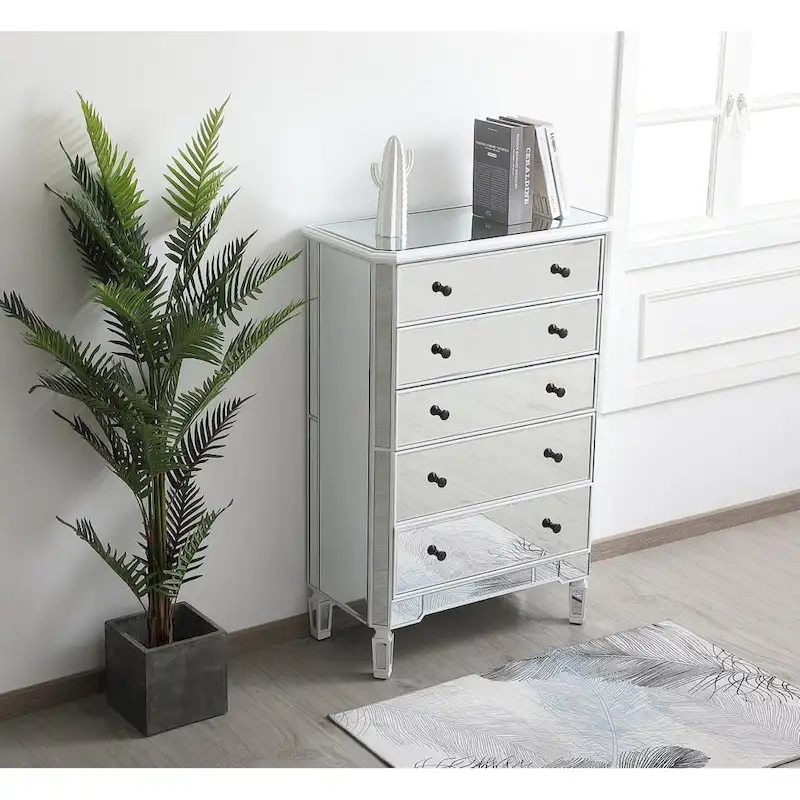 Commode à 5 tiroirs avec miroir Argent Noir Blanc antique