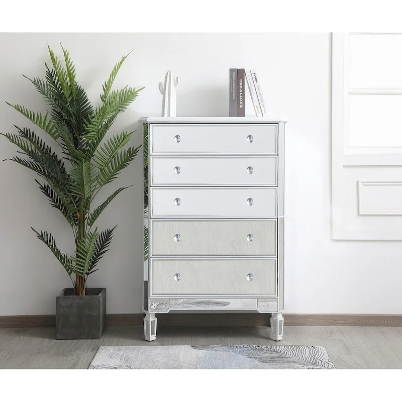 Commode à 5 tiroirs avec miroir Argent Noir Blanc antique