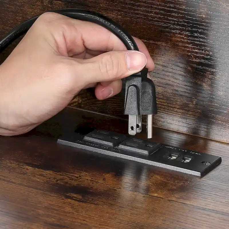Meuble platine vinyle avec lumières LED, station de charge et roulettes, noir et marron