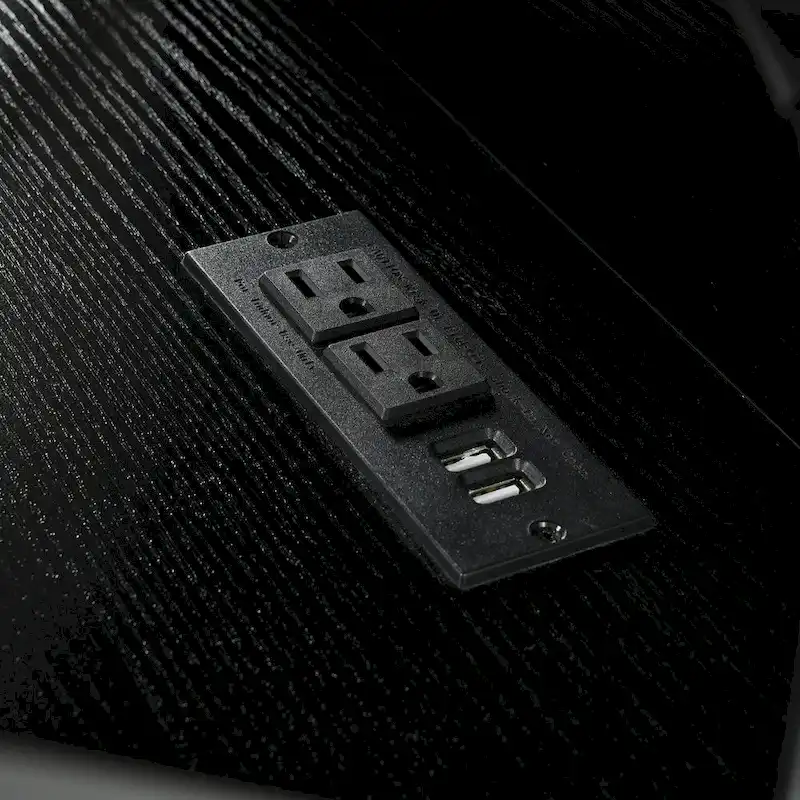 Meuble platine vinyle avec lumières LED, station de charge et roulettes, noir et marron